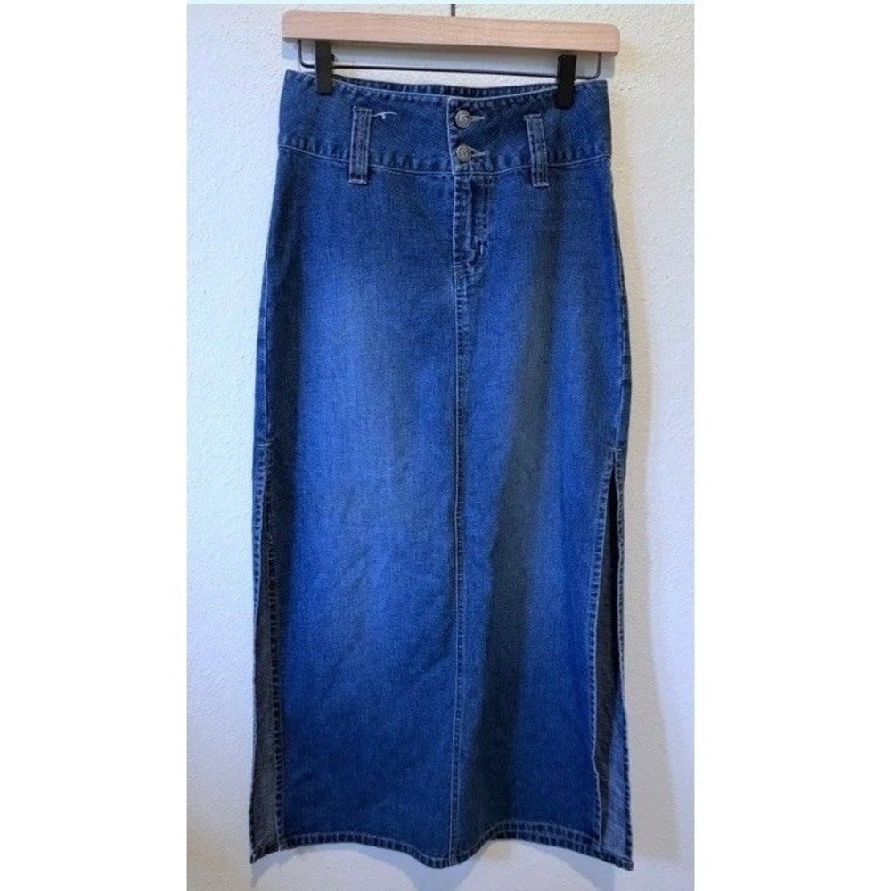 Vintage Squeeze Stephen Hardy Denim Skirt Size 3/4 Y2K Side Slit Medium Wash